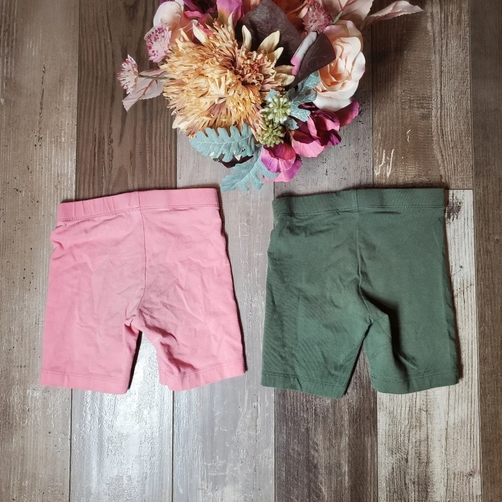 Wonder Nation Girls 2pc Bike Shorts Bundle Green & Pink Size XS 4-5 GUC
